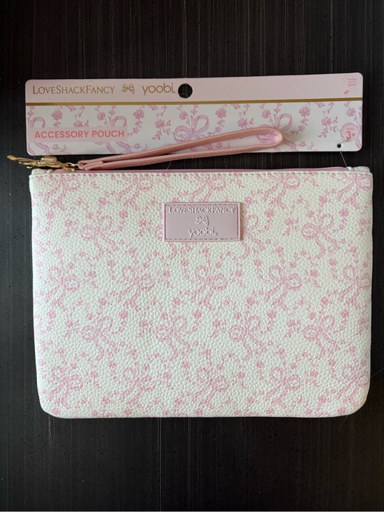 LoveShackFancy Handbags - LoveShackFancy Pink & White Bow Accessory Pouch NWT